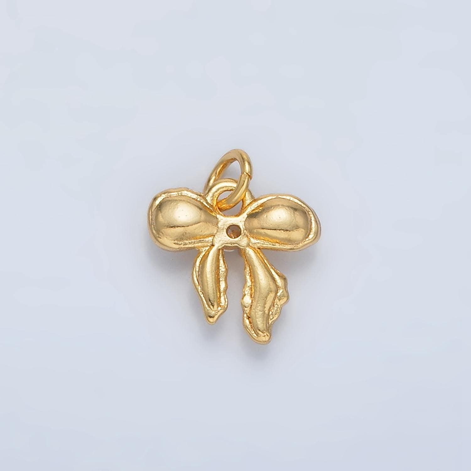 24k gold filled 10mm mini bow ribbon charm necklace bracelet earring supply for jewelry making | ac151