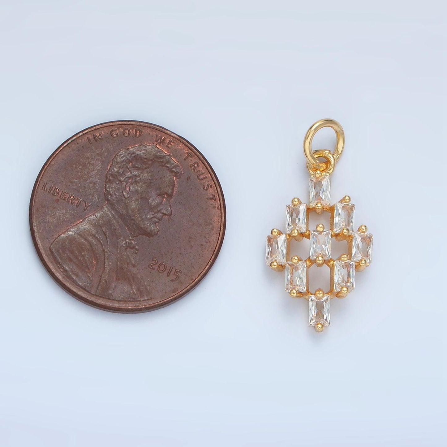 Clear cz baguette geometric checkered open charm | x-290