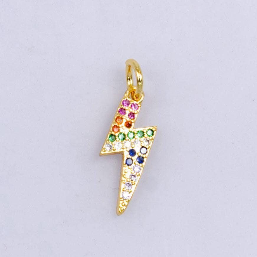 Gold thunder charms 24k gold filled cz bolt pendant mini lightning charm bracelet necklace for diy jewelry making supply w228