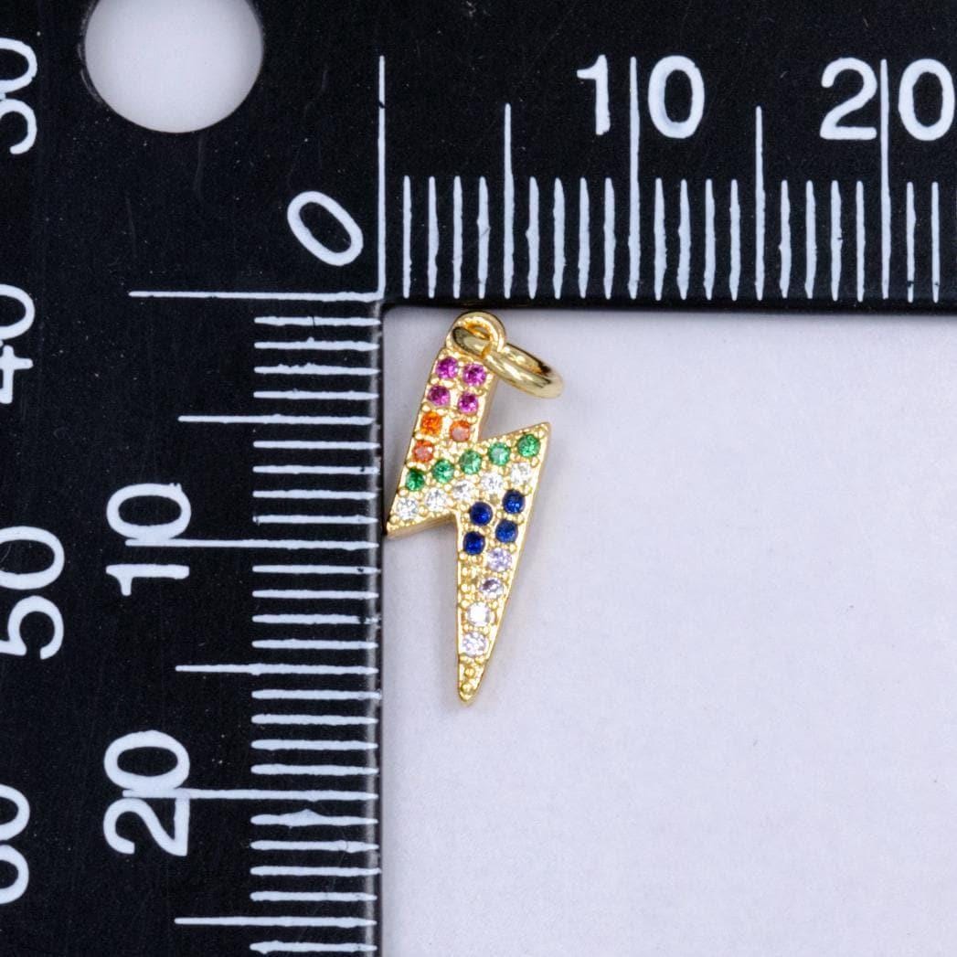 Gold thunder charms 24k gold filled cz bolt pendant mini lightning charm bracelet necklace for diy jewelry making supply w228