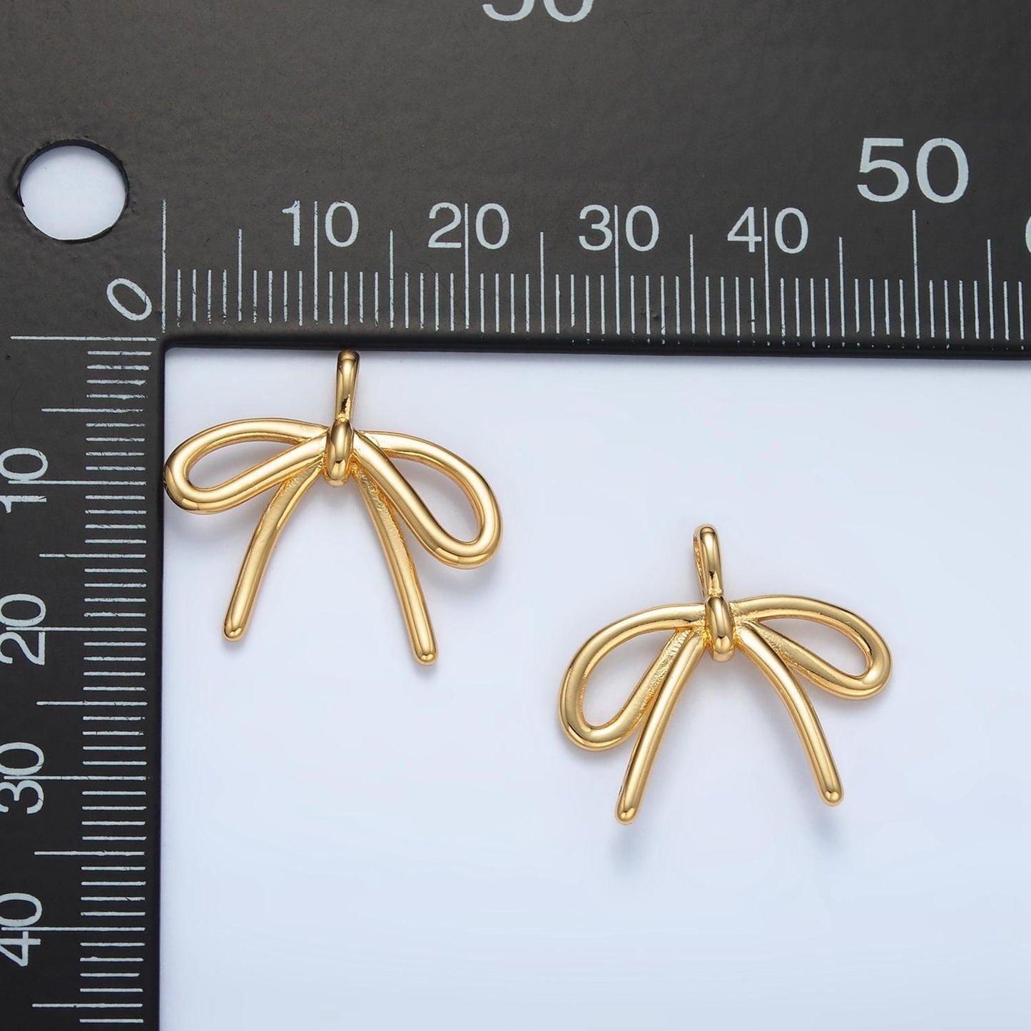 Dainty 24k gold filled 22.6mm small bow charm necklace bracelet supply for jewelry making | i797