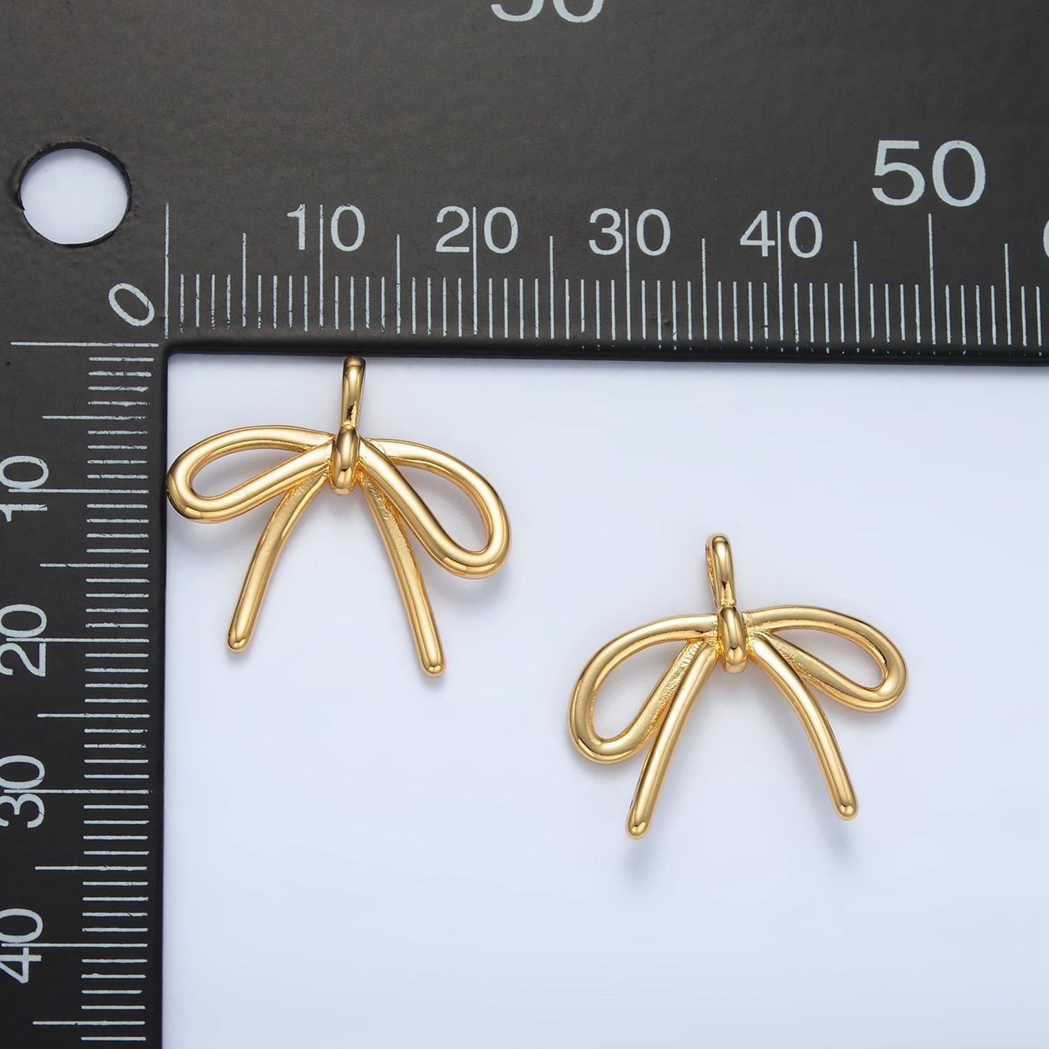 Dainty 24k gold filled 22.6mm small bow charm necklace bracelet supply for jewelry making | i797