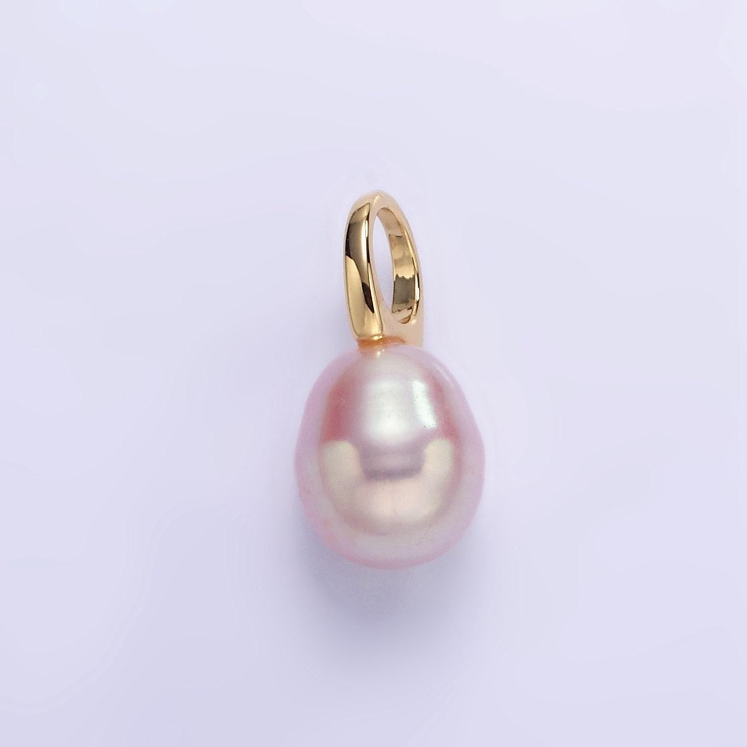 18k gold filled 8mm mauve pink freshwater pearl oval drop pendant | p-1887