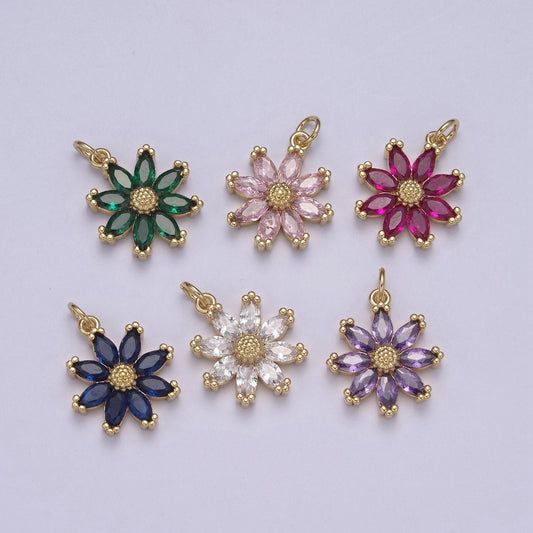 Colorful cz crystal daisy flower charm elegant minimalist floral charm for diy earring bracelet necklace supply - n438-443