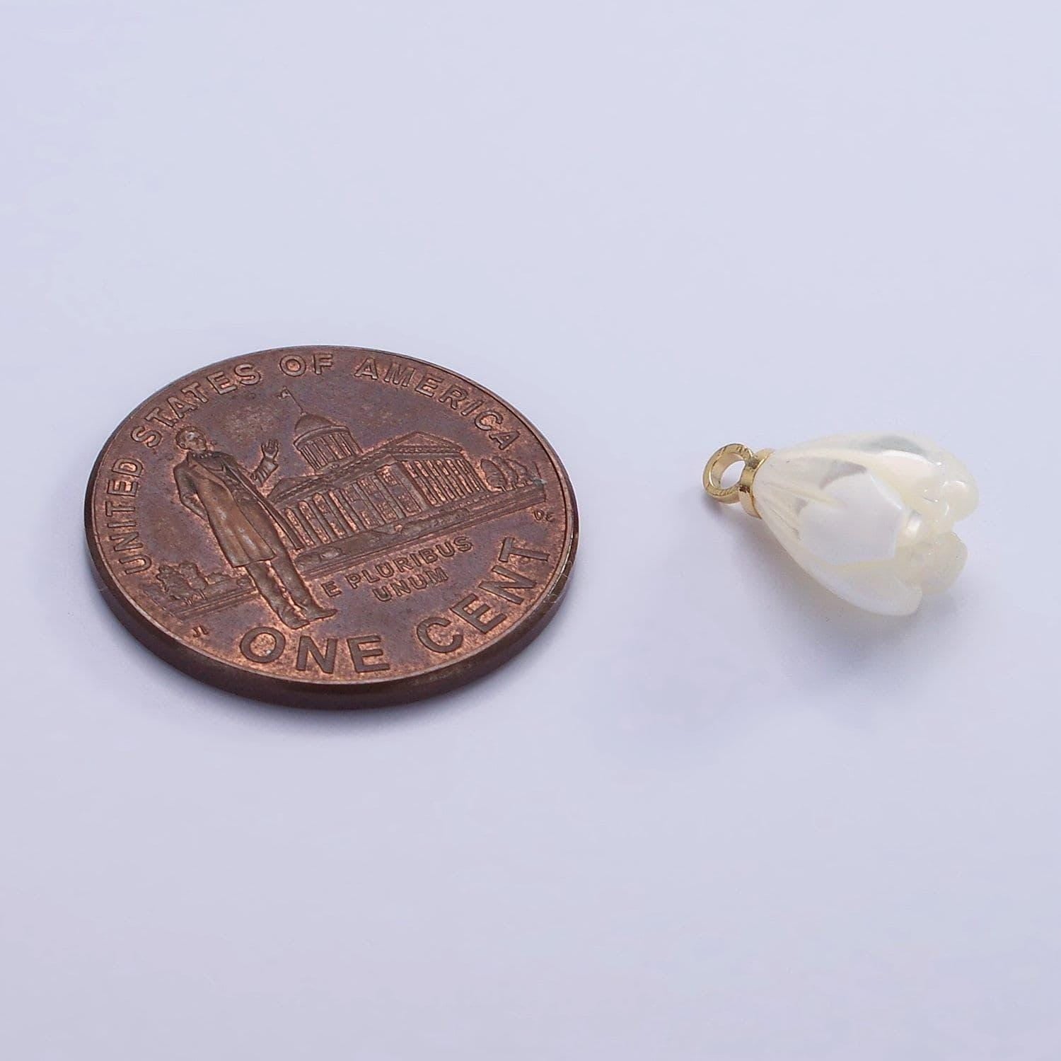 14k gold filled white pearl tulip flower bud drop pendant for minimalist jewelry making supply | ag-688