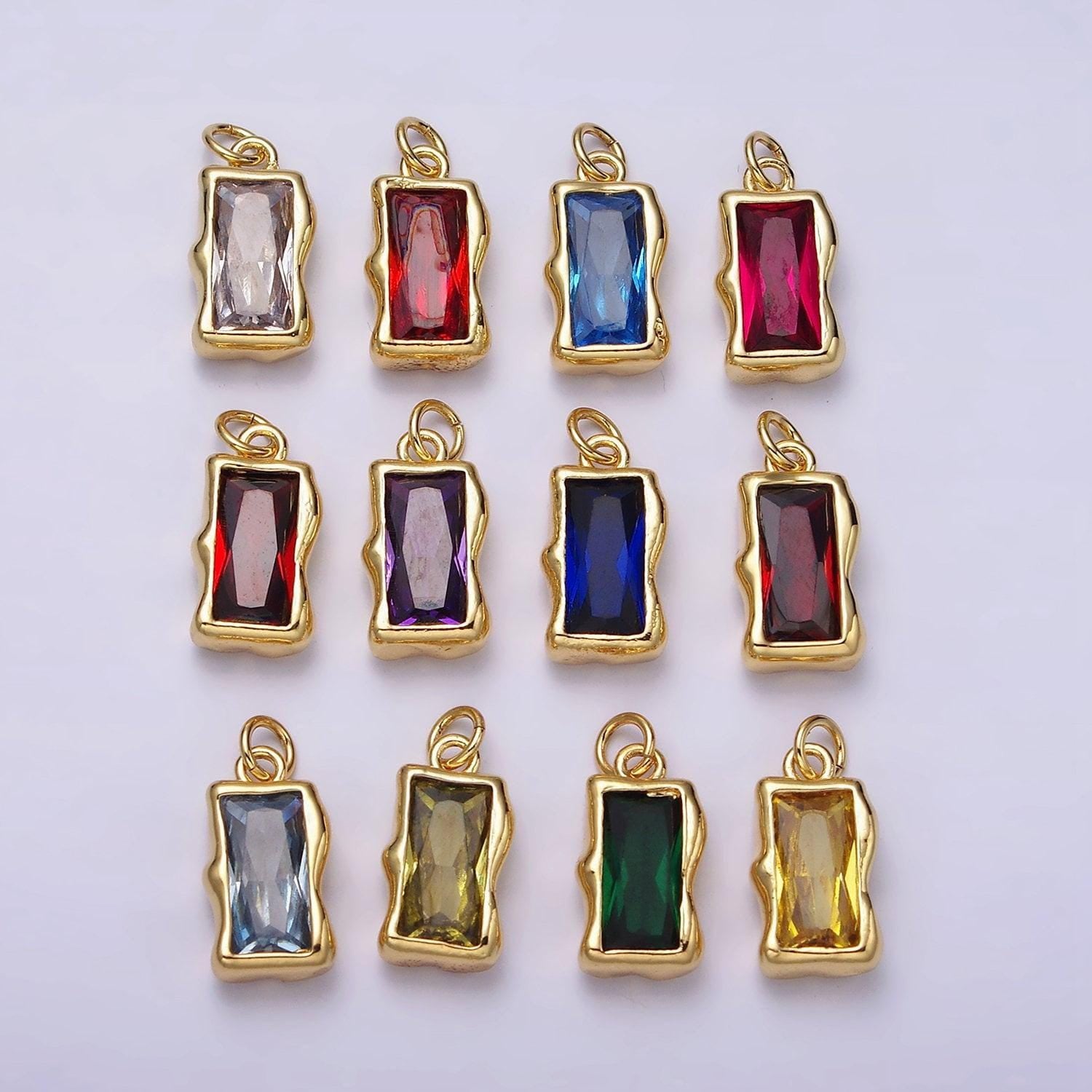 14k gold filled 20mm birthstone cz baguette charm personalized birth month add on charm | ac1506 - ac1516