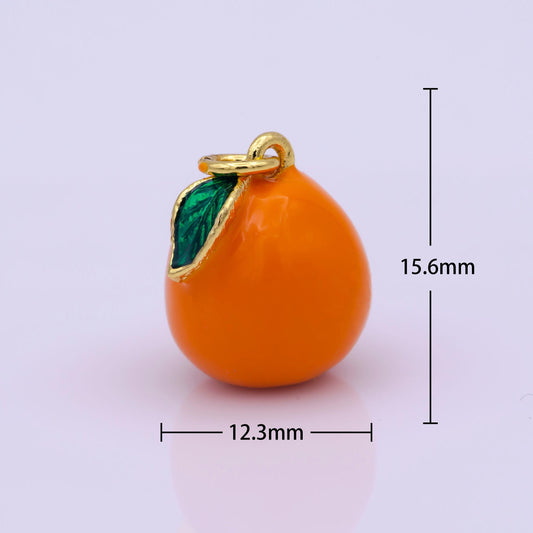 Mini gold orange charm enamel tangerine pendant fruit foodie charm inspired m827