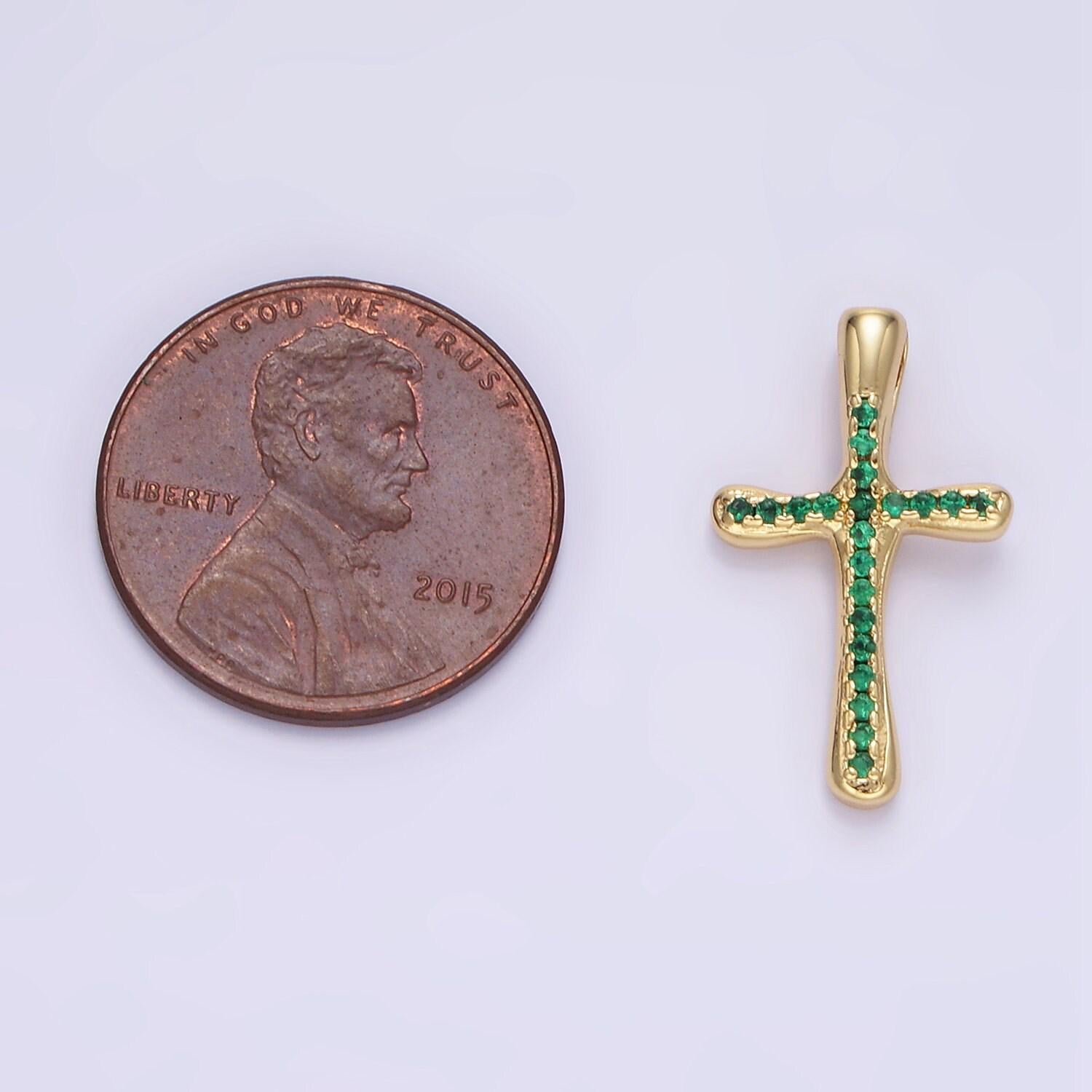 Multicolor micro pave religious cross pendant, clear green pink cubic zirconia christian catholic charm supply for diy jewelry making aa1343