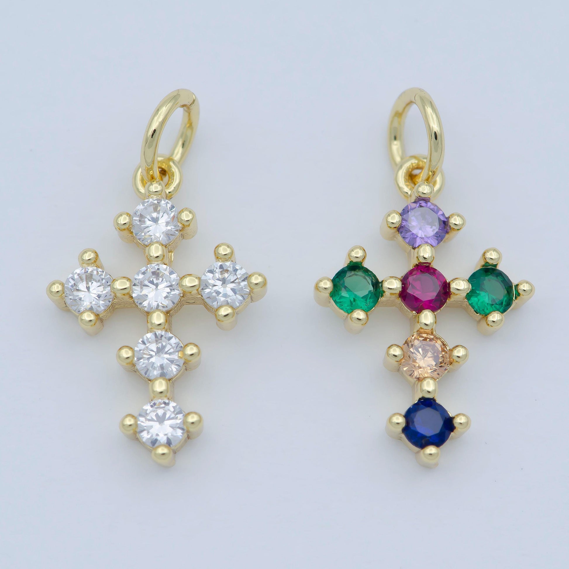 Tiny 16x11mm cz cross religious charm 14k gold filled micro pave cross clear rainbow multi color charm for bracelet necklace earring,m-303