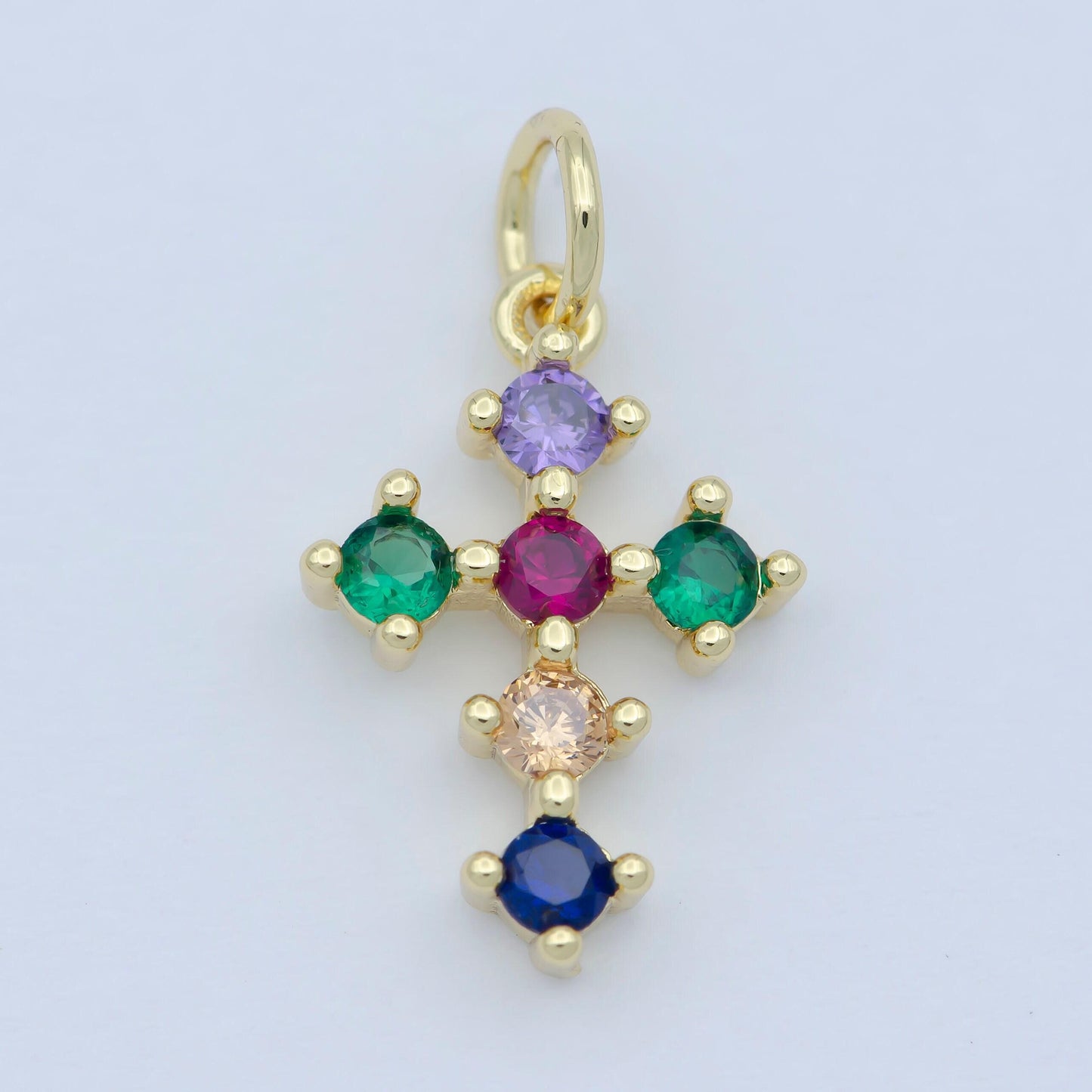 Tiny 16x11mm cz cross religious charm 14k gold filled micro pave cross clear rainbow multi color charm for bracelet necklace earring,m-303