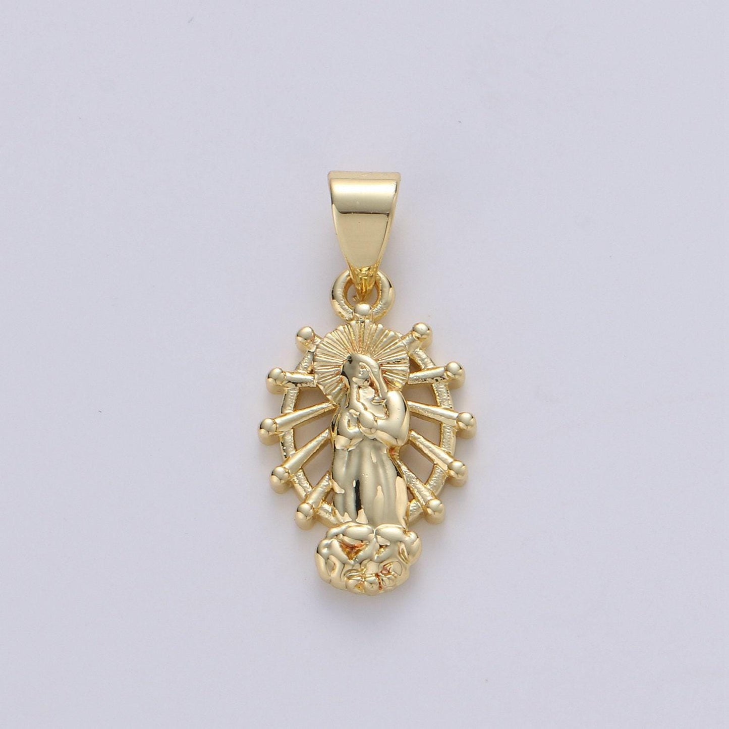 Dainty charm 24k gold virgin mary pendant, lady guadalupe oval charm, mother of jesus medallion pendant necklace