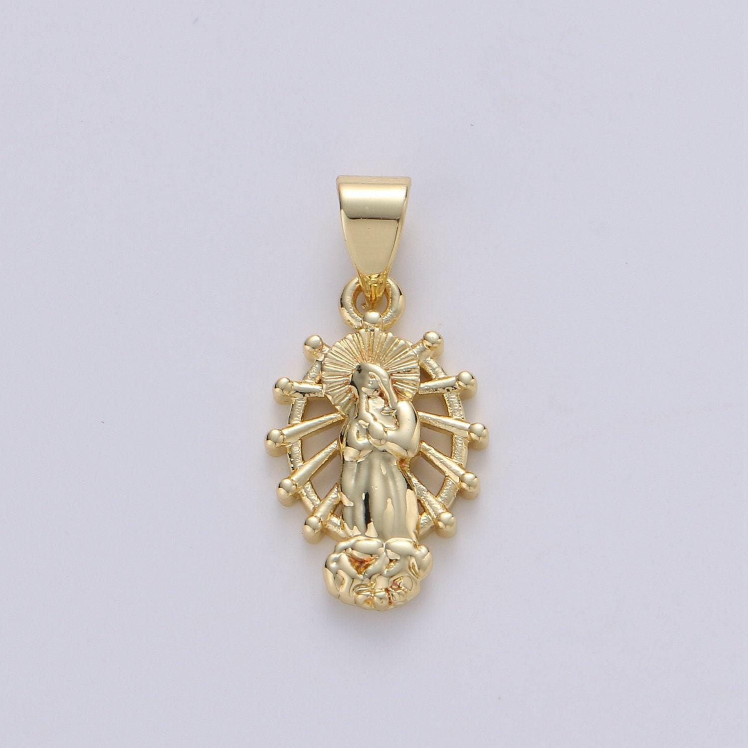 Dainty charm 24k gold virgin mary pendant, lady guadalupe oval charm, mother of jesus medallion pendant necklace
