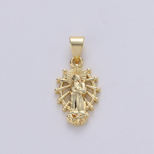 Dainty charm 24k gold virgin mary pendant, lady guadalupe oval charm, mother of jesus medallion pendant necklace
