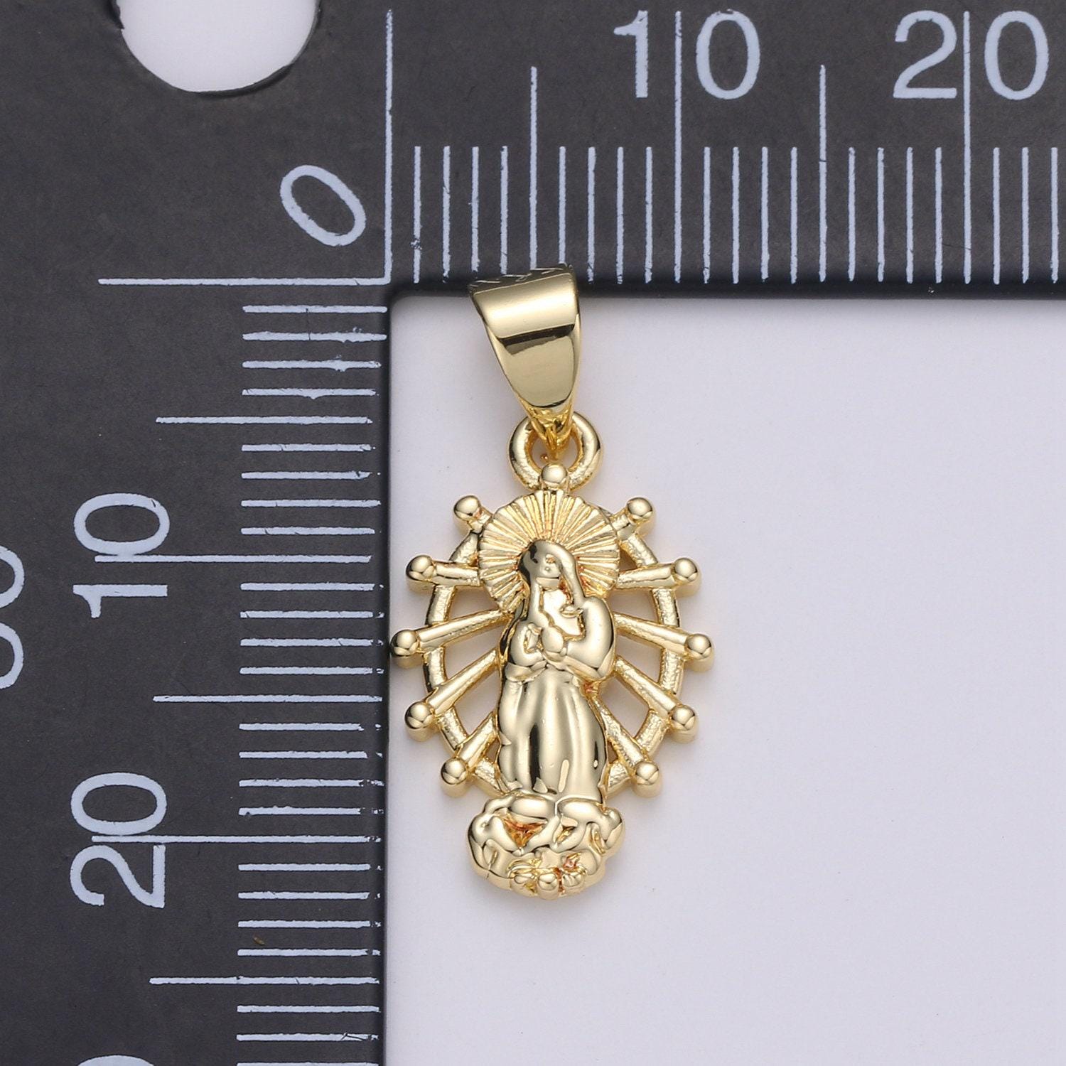 Dainty charm 24k gold virgin mary pendant, lady guadalupe oval charm, mother of jesus medallion pendant necklace