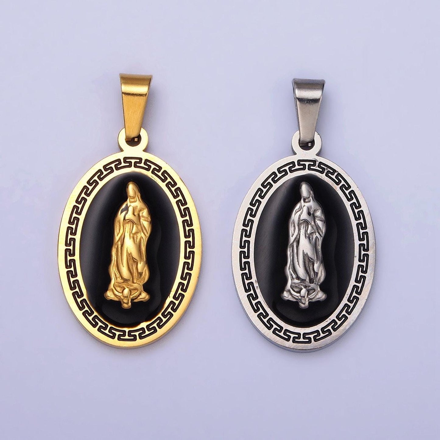 Gold lady guadalupe religious pendant necklace black enamel virgin mary charm protection charm our lady of guadalupe catholic jewelry j619