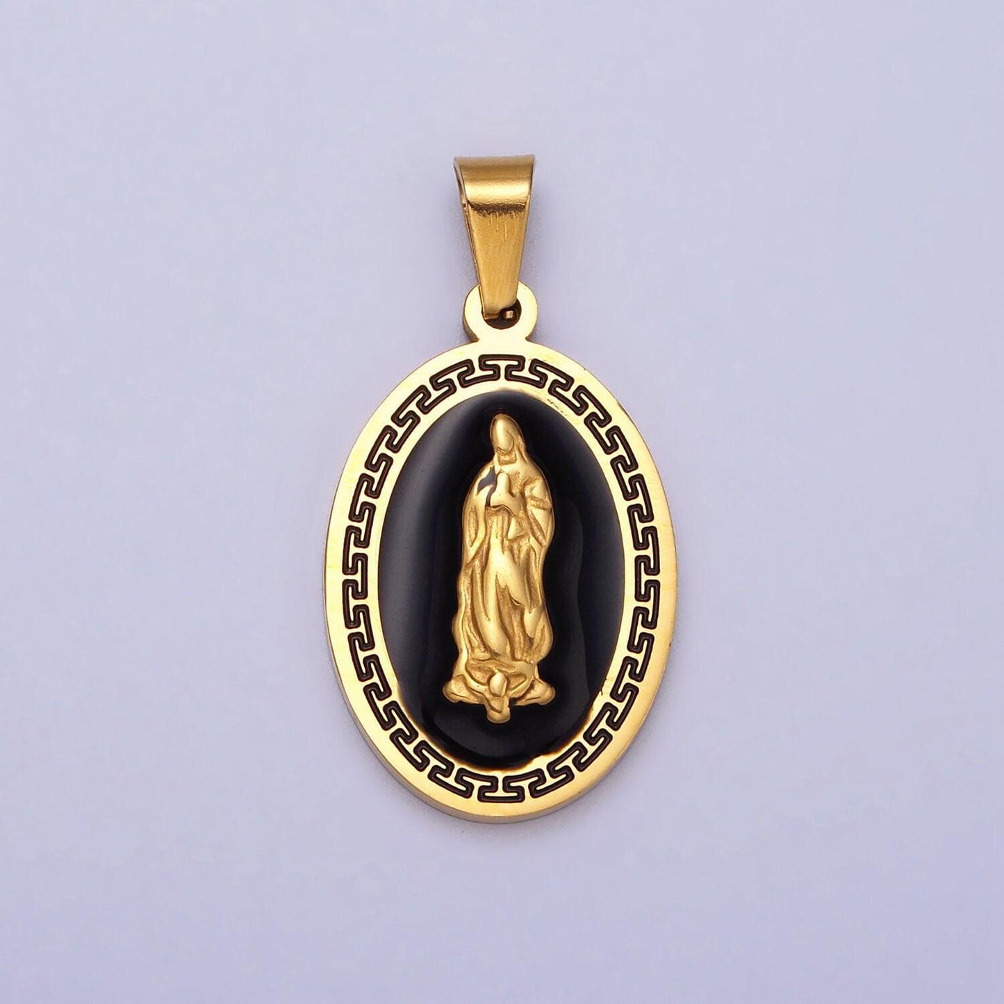 Gold lady guadalupe religious pendant necklace black enamel virgin mary charm protection charm our lady of guadalupe catholic jewelry j619