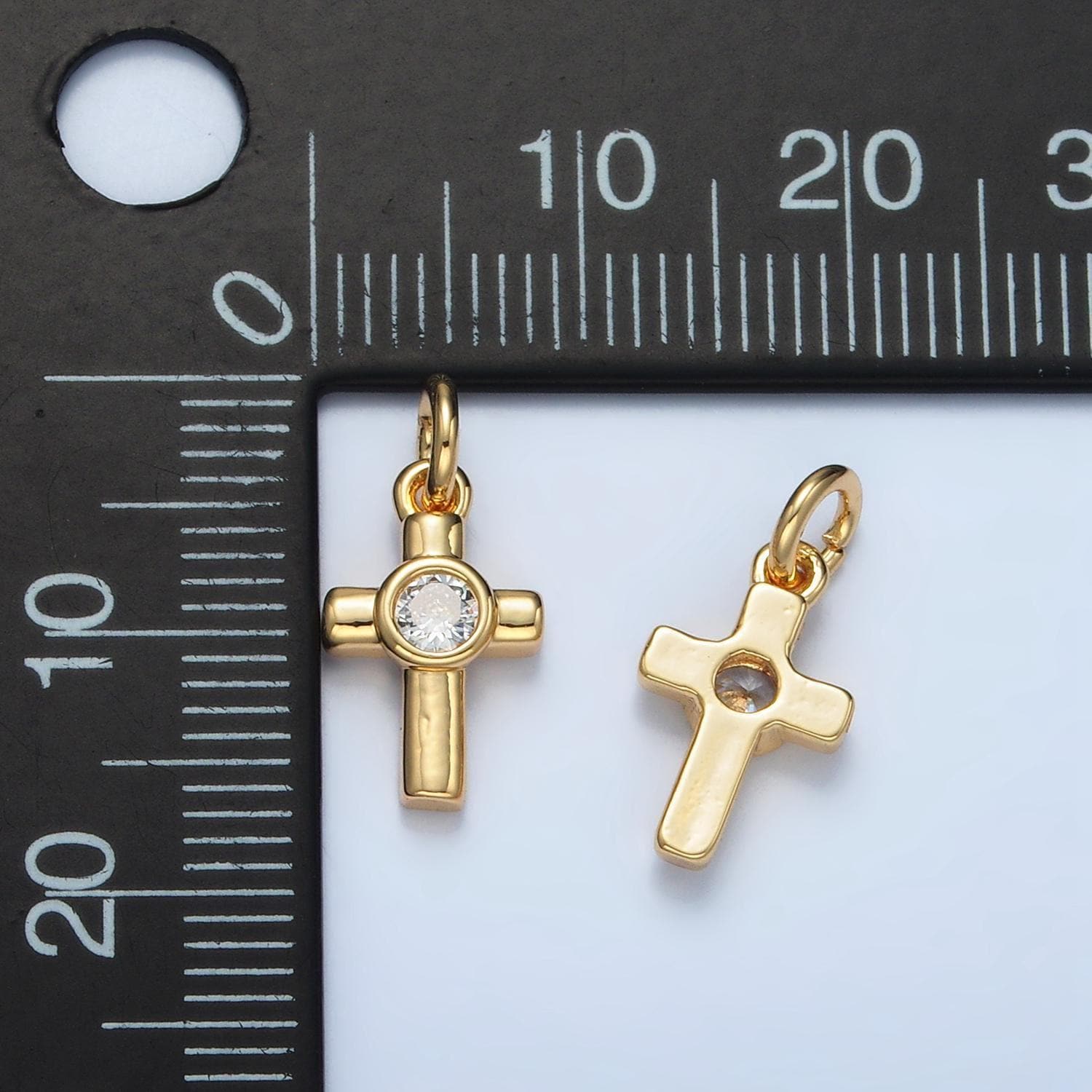 Singular cz on 24k gold filled small religious cross charm | e-180
