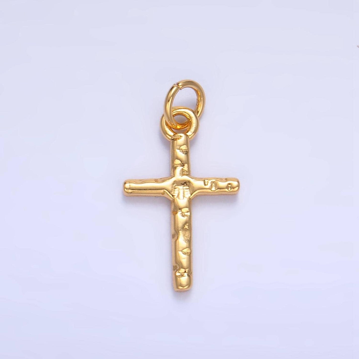Minimalist hammered 24k gold filled religious cross charm | w-112