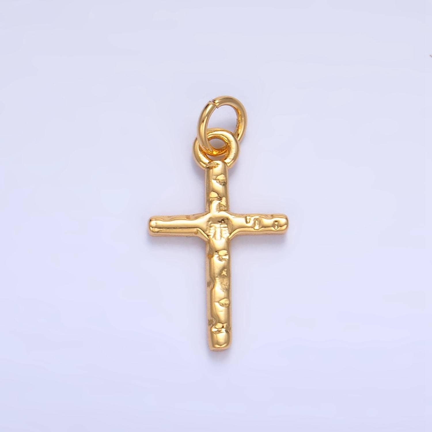 Minimalist hammered 24k gold filled religious cross charm | w-112
