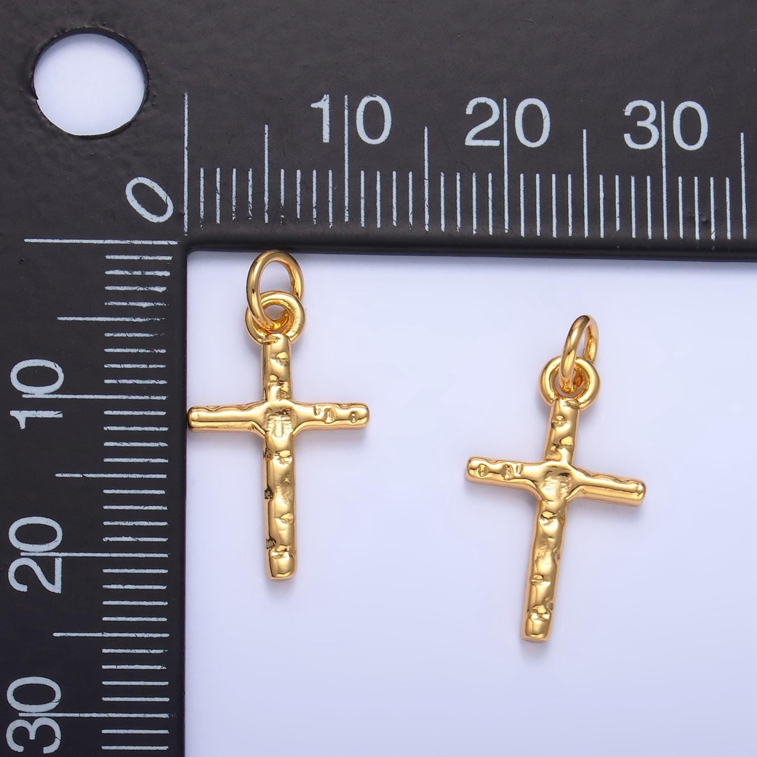 Minimalist hammered 24k gold filled religious cross charm | w-112