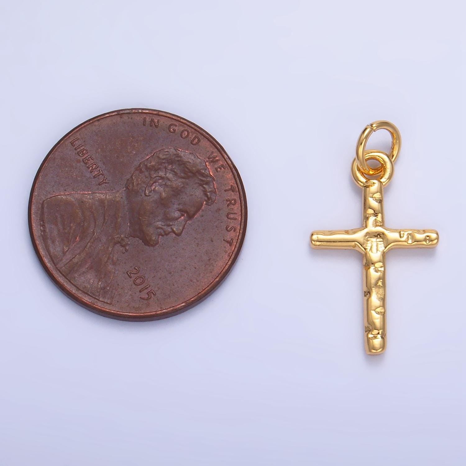 Minimalist hammered 24k gold filled religious cross charm | w-112