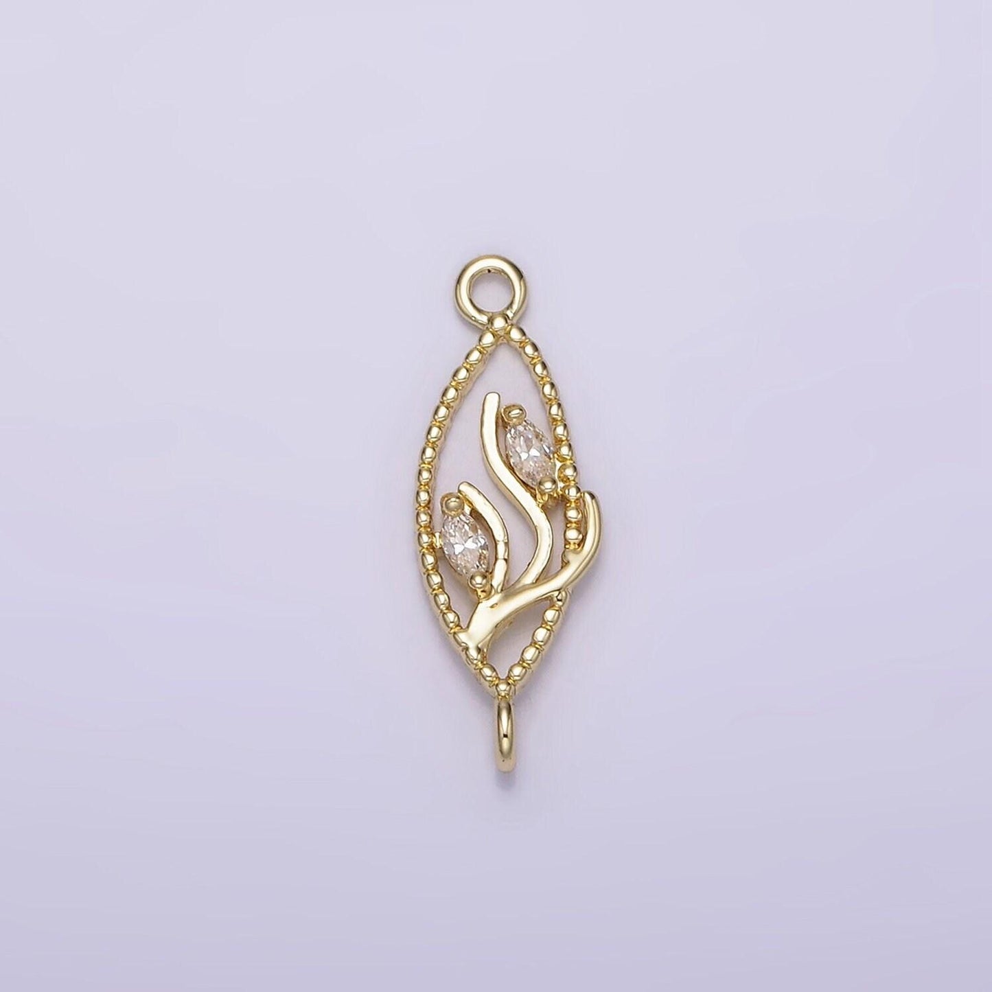 14k gold filled clear marquise cz leaf beaded open sphere connector | g078