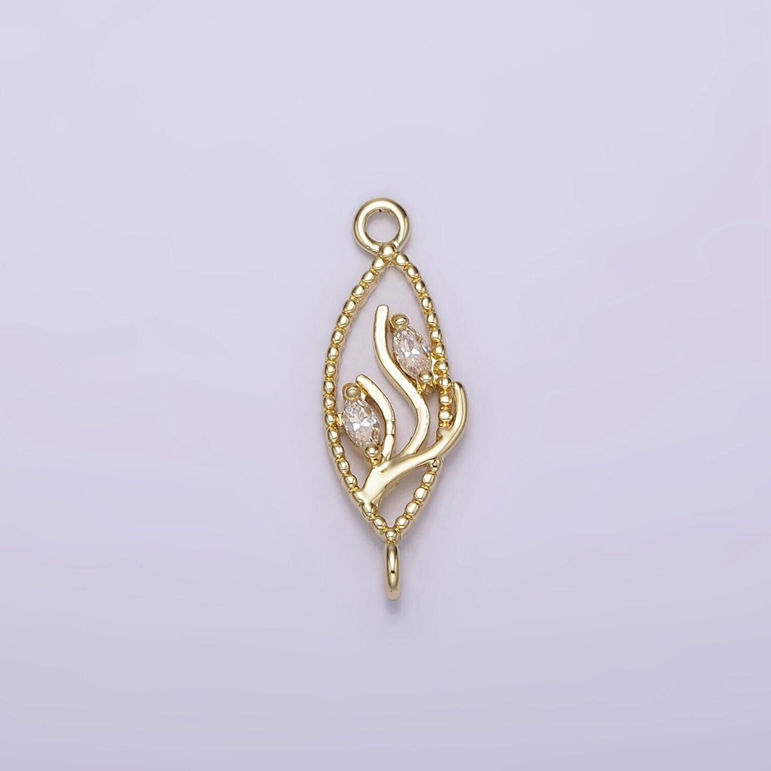 14k gold filled clear marquise cz leaf beaded open sphere connector | g078