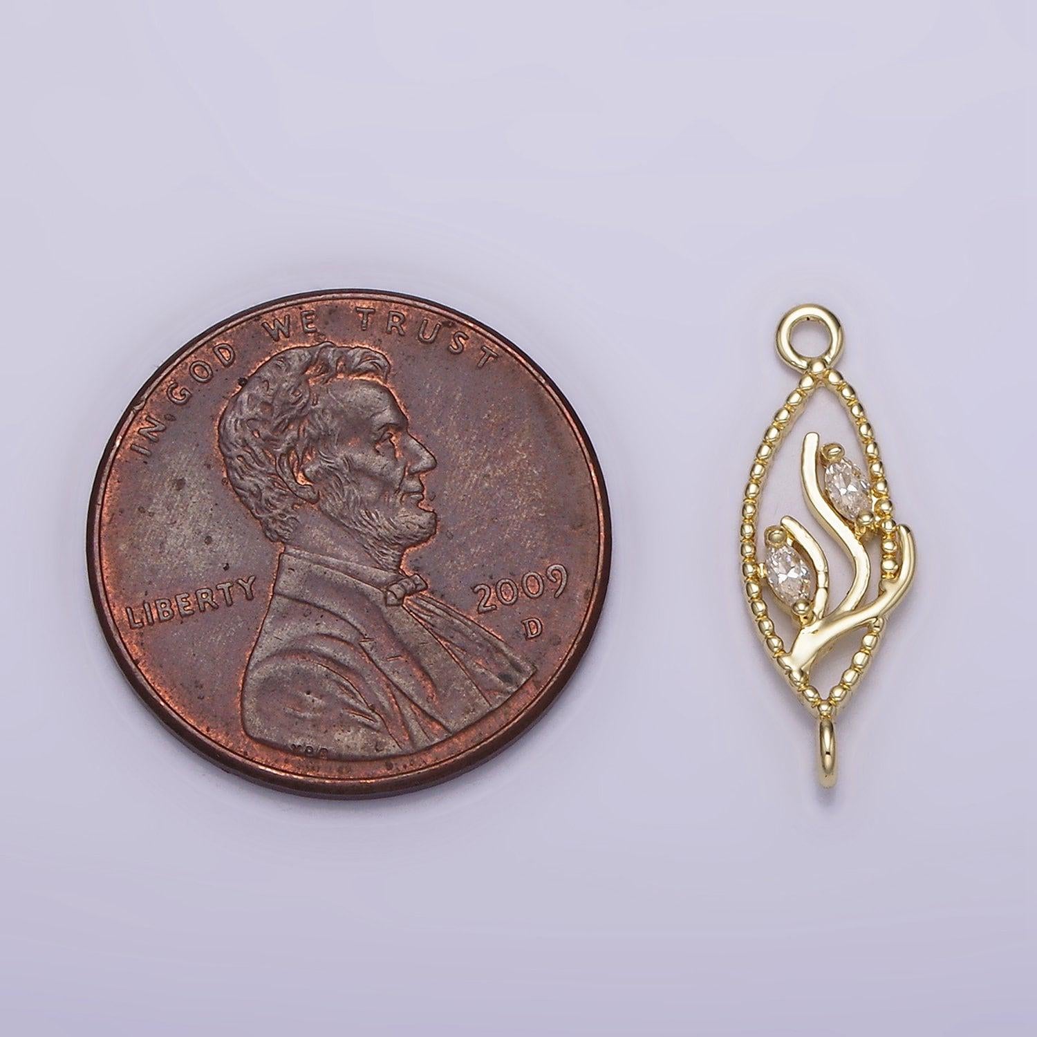 14k gold filled clear marquise cz leaf beaded open sphere connector | g078