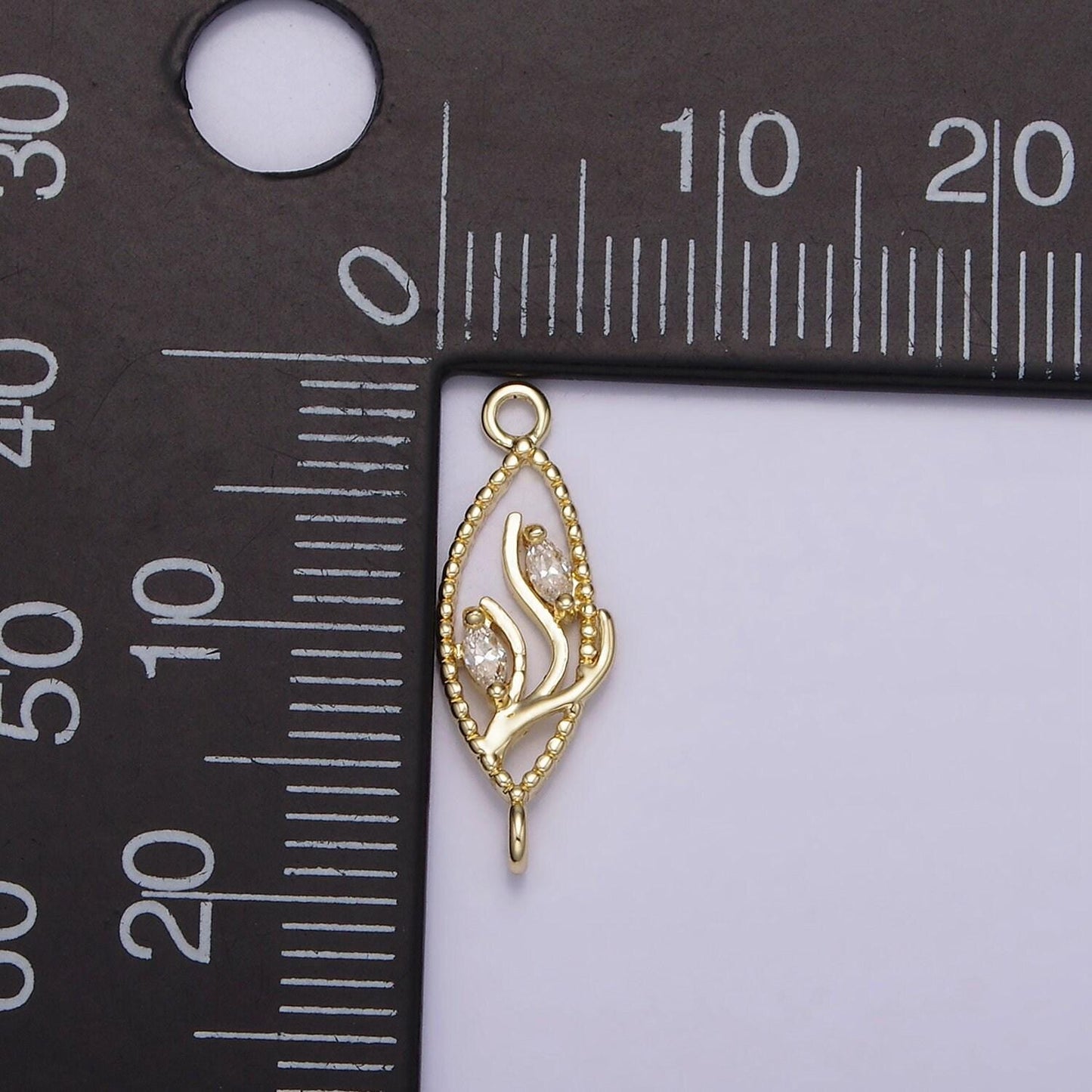 14k gold filled clear marquise cz leaf beaded open sphere connector | g078
