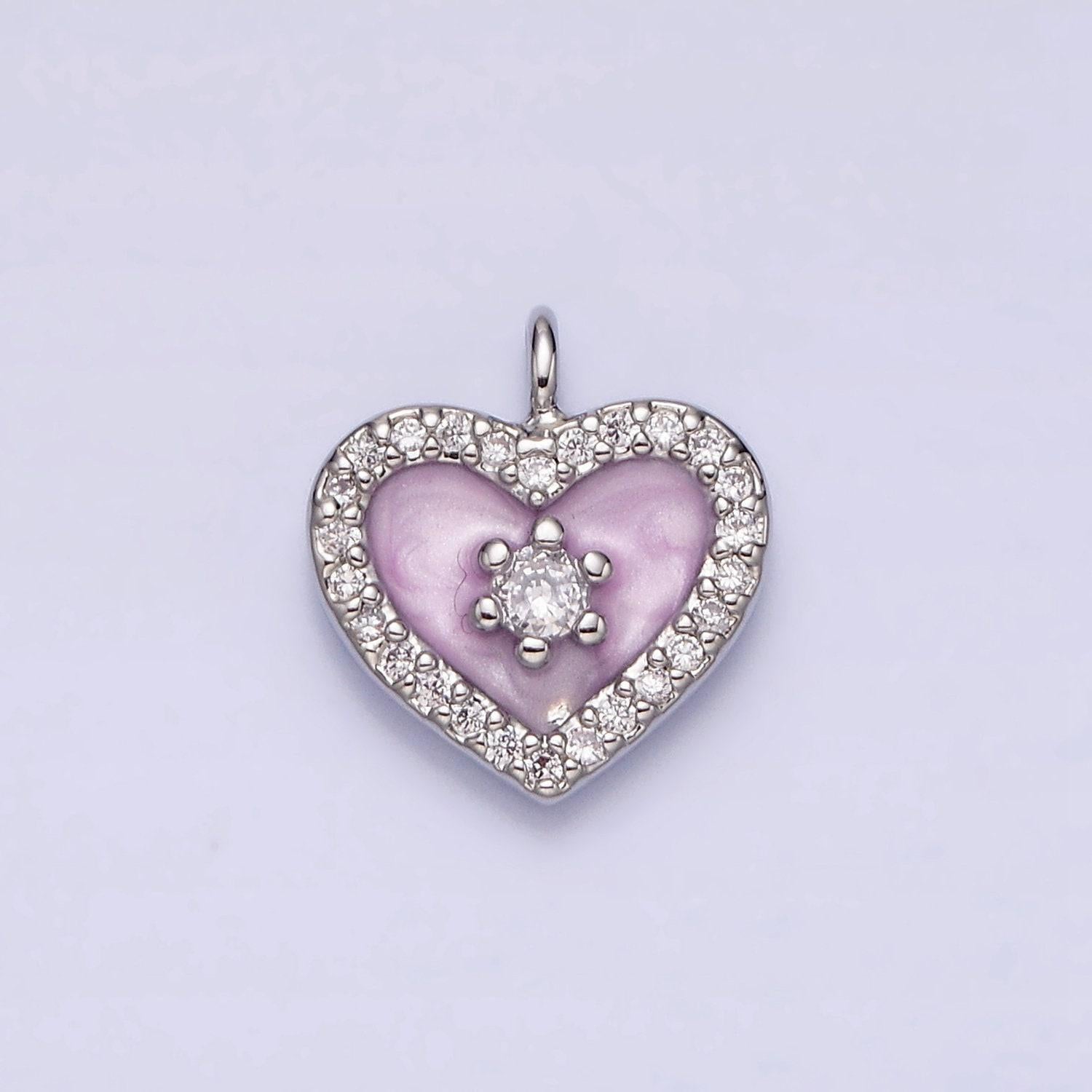 16k gold filled white, black, pink enamel micro paved cz heart charm in gold & silver | ac1300 - ac1305