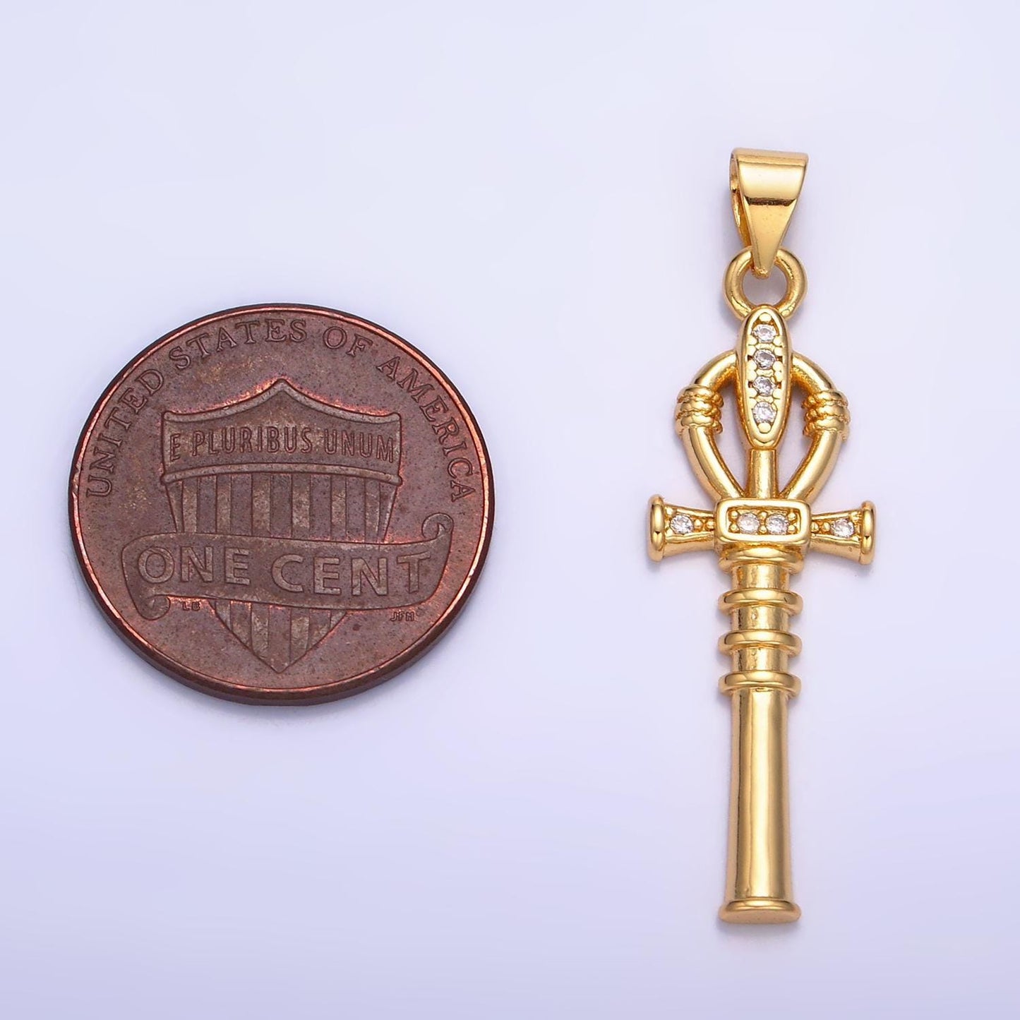 Dainty 24k gold filled ankh charm, cubic zirconia charm gold ankh cross charm jewelry making supplies aa1067