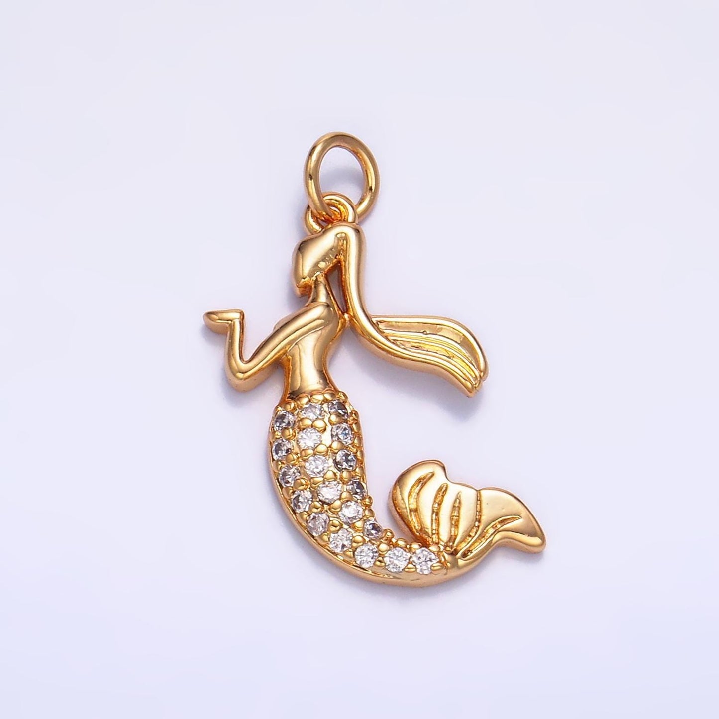 Dainty gold mermaid charms 24k gold filled pendant cz micro pave mermaid tail charm bracelet necklace for diy jewelry making supply w234