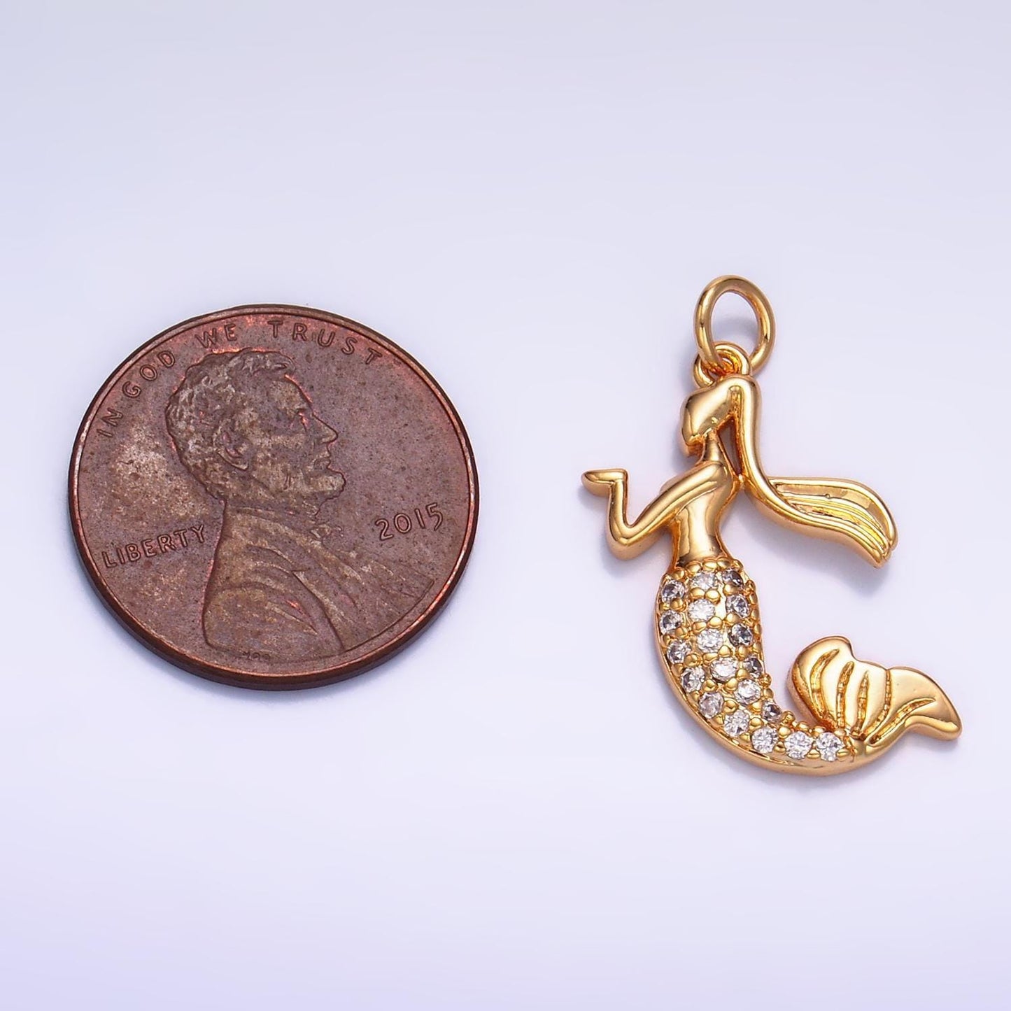 Dainty gold mermaid charms 24k gold filled pendant cz micro pave mermaid tail charm bracelet necklace for diy jewelry making supply w234