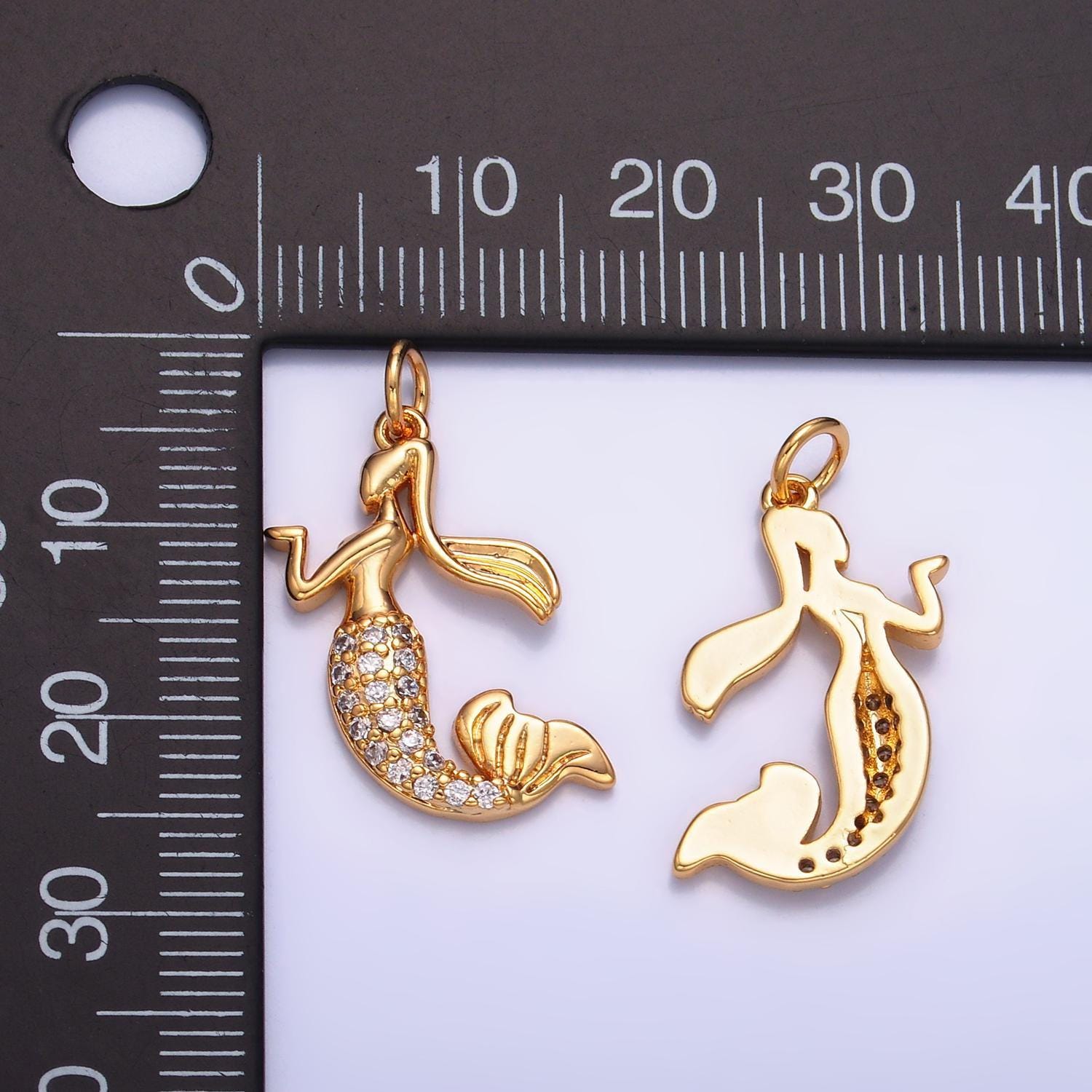 Dainty gold mermaid charms 24k gold filled pendant cz micro pave mermaid tail charm bracelet necklace for diy jewelry making supply w234