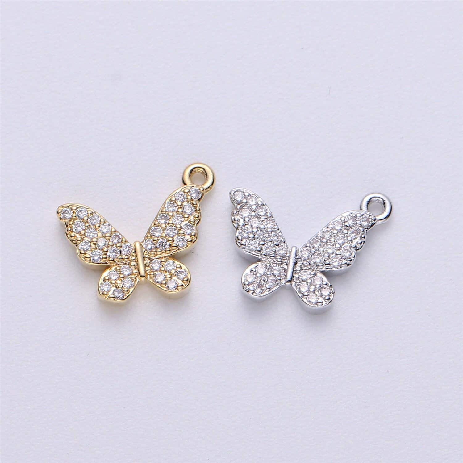 13x12mm cz butterfly pendant, gold and silver micro pave cz cubic zirconia mariposa butterfly charms | e-224, e-225