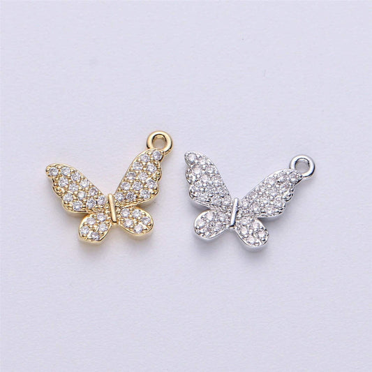 13x12mm cz butterfly pendant, gold and silver micro pave cz cubic zirconia mariposa butterfly charms | e-224, e-225