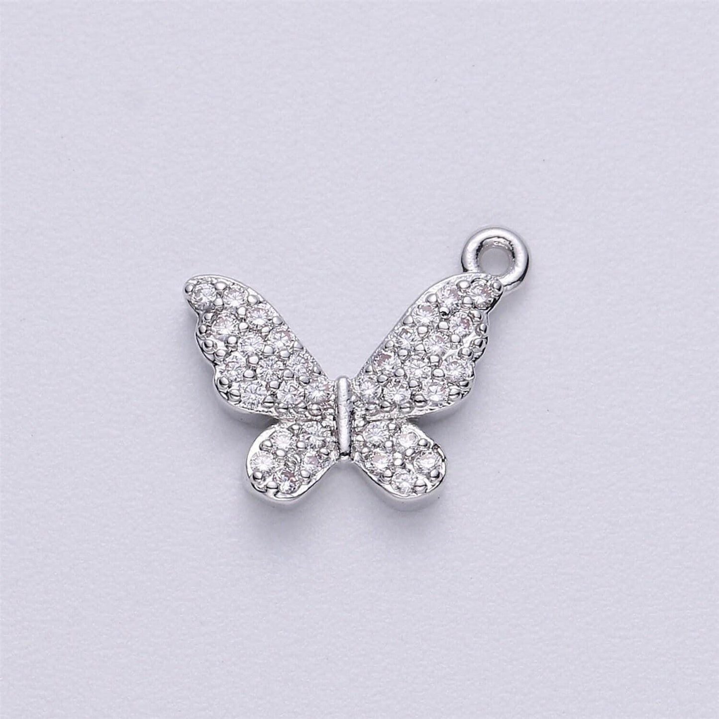 13x12mm cz butterfly pendant, gold and silver micro pave cz cubic zirconia mariposa butterfly charms | e-224, e-225