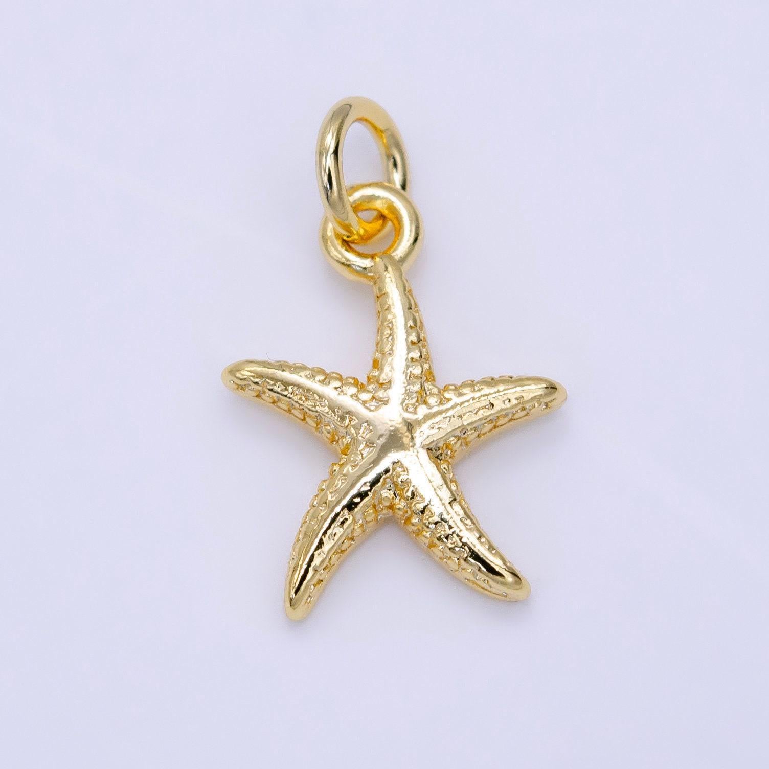 16k gold filled mini textured star fish ocean animal add-on charm | n945