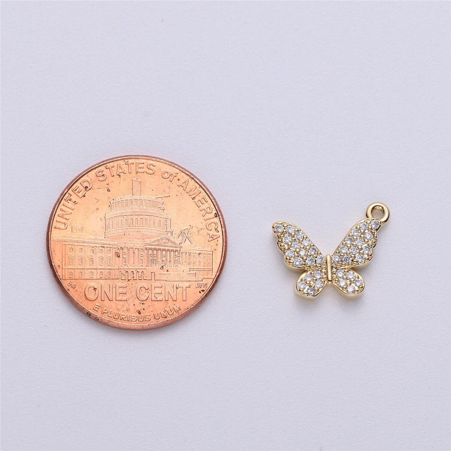 13x12mm cz butterfly pendant, gold and silver micro pave cz cubic zirconia mariposa butterfly charms | e-224, e-225