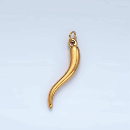 Dainty italian horn charm cornecello good luck protector gold stainless steel charm 23.5mm x 6mm - gold chili charm p-668
