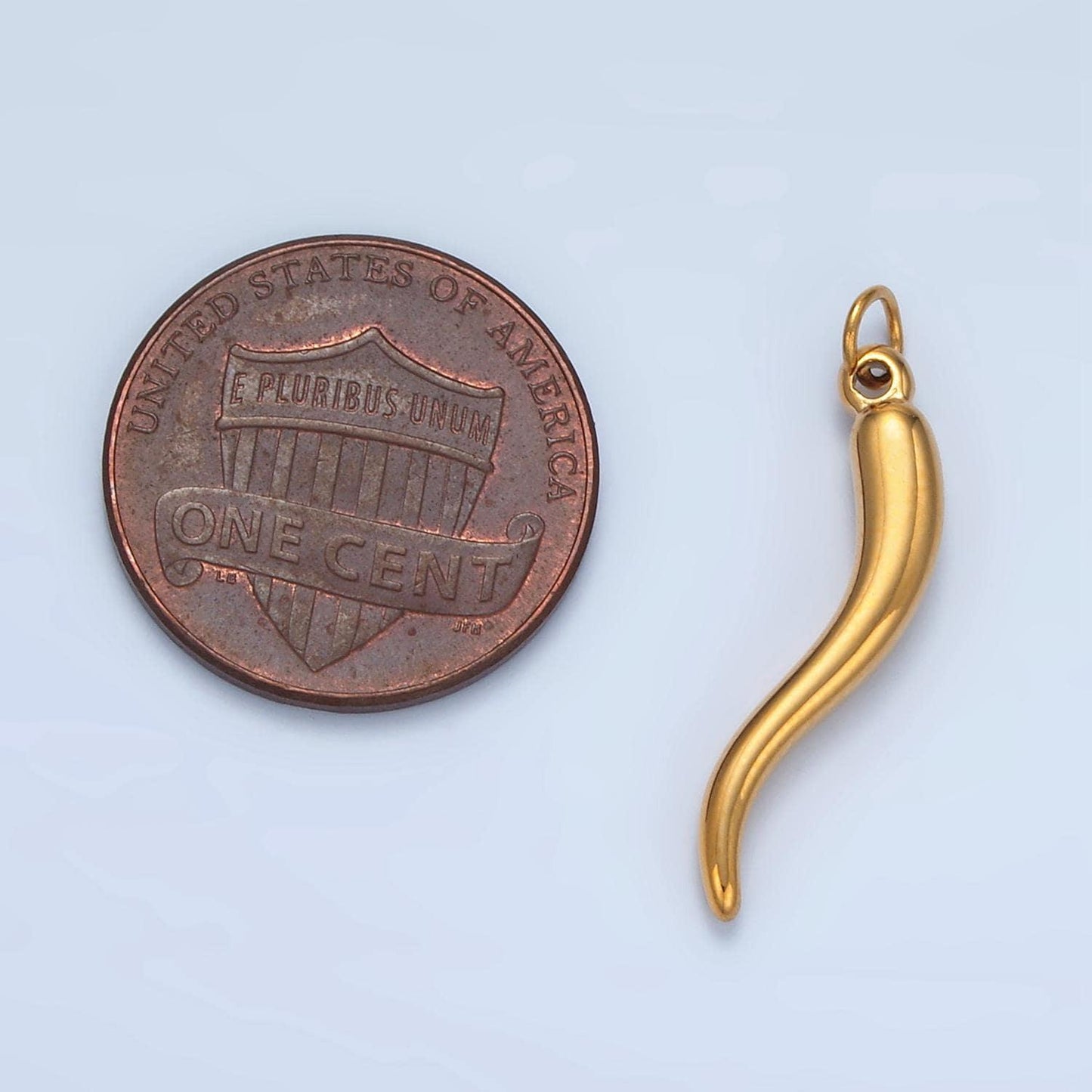 Dainty italian horn charm cornecello good luck protector gold stainless steel charm 23.5mm x 6mm - gold chili charm p-668