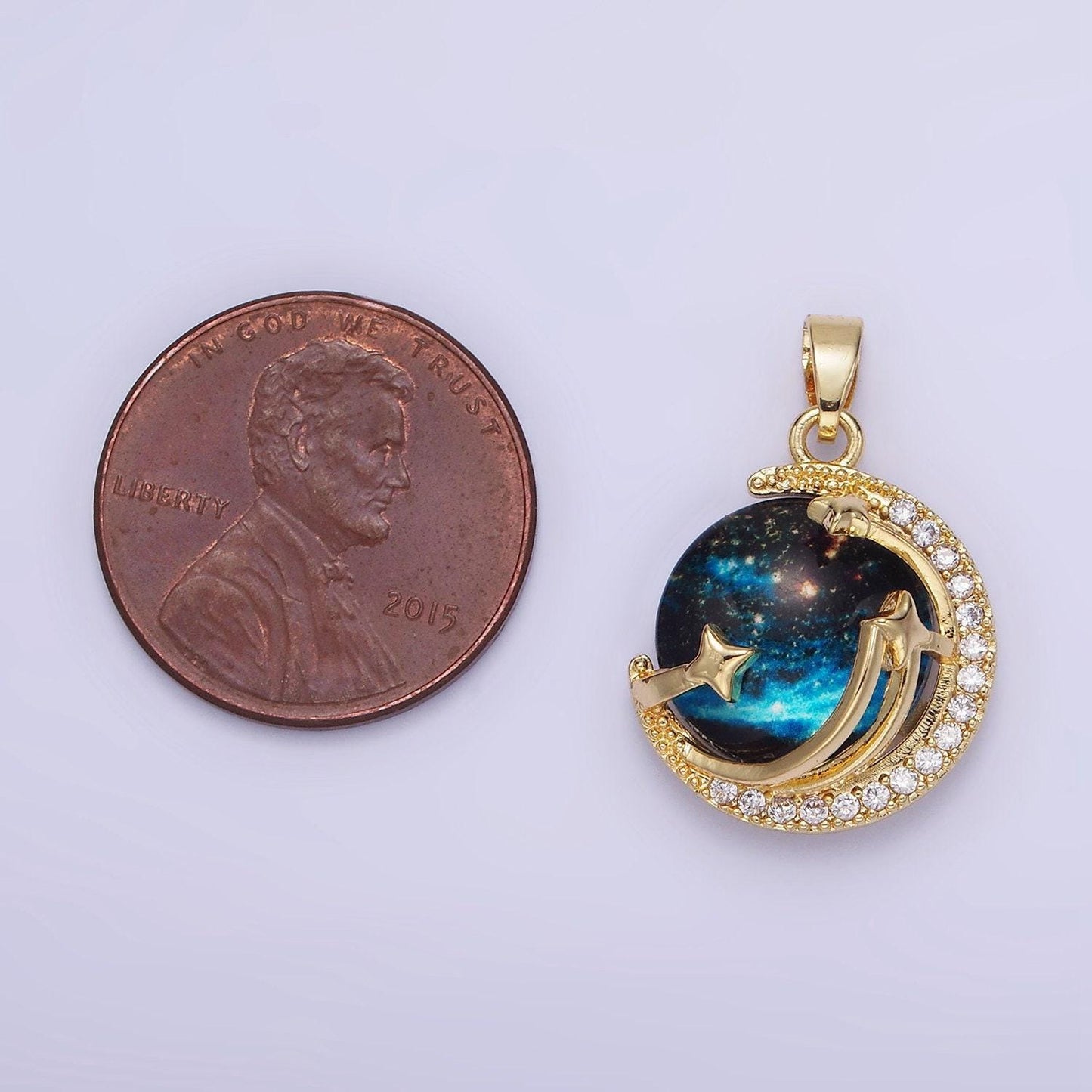 14k gold filled celestial planet shooting star micro paved cz pendant | aa1180