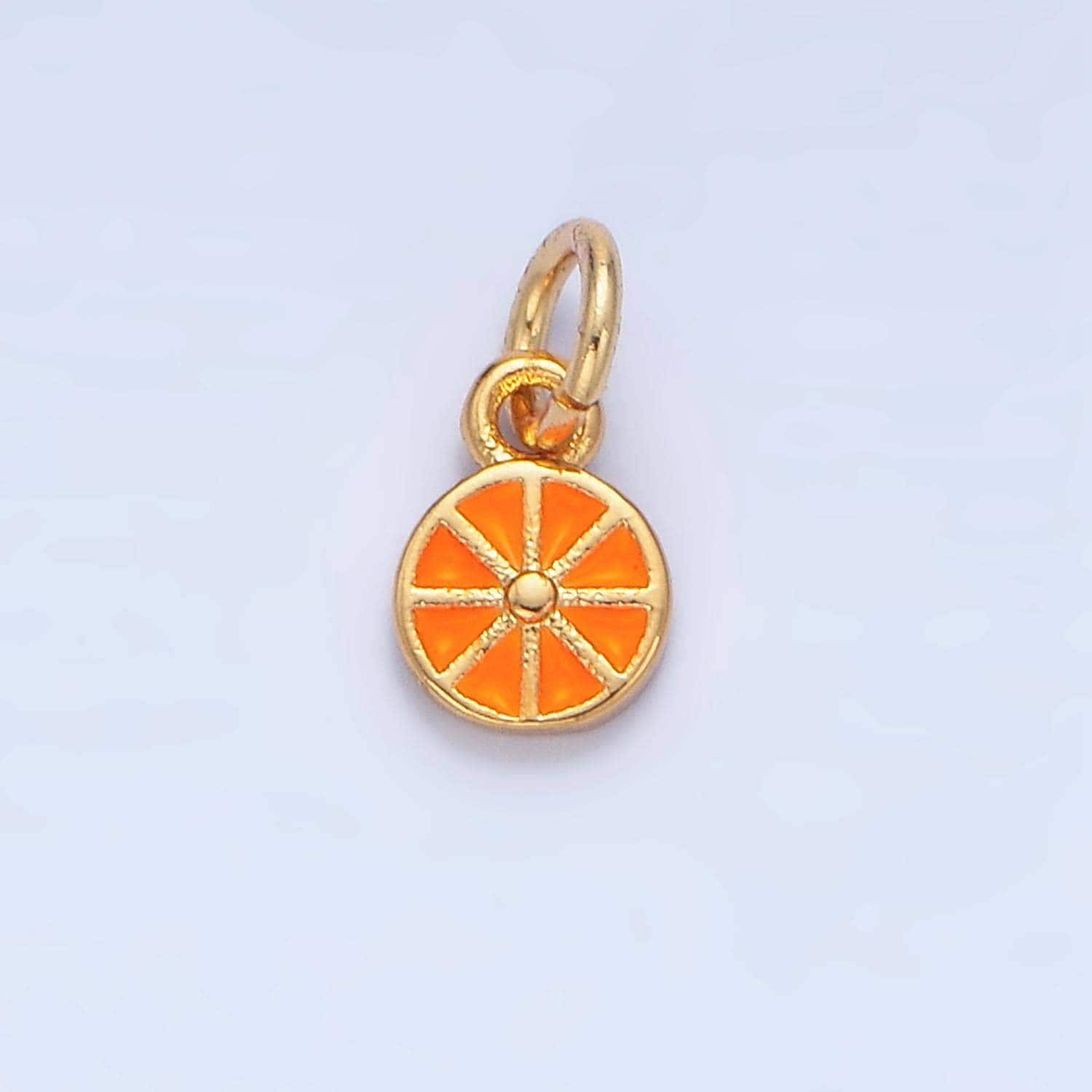 Tiny kumquat orange slice 24k gold filled enamel charm | x-830