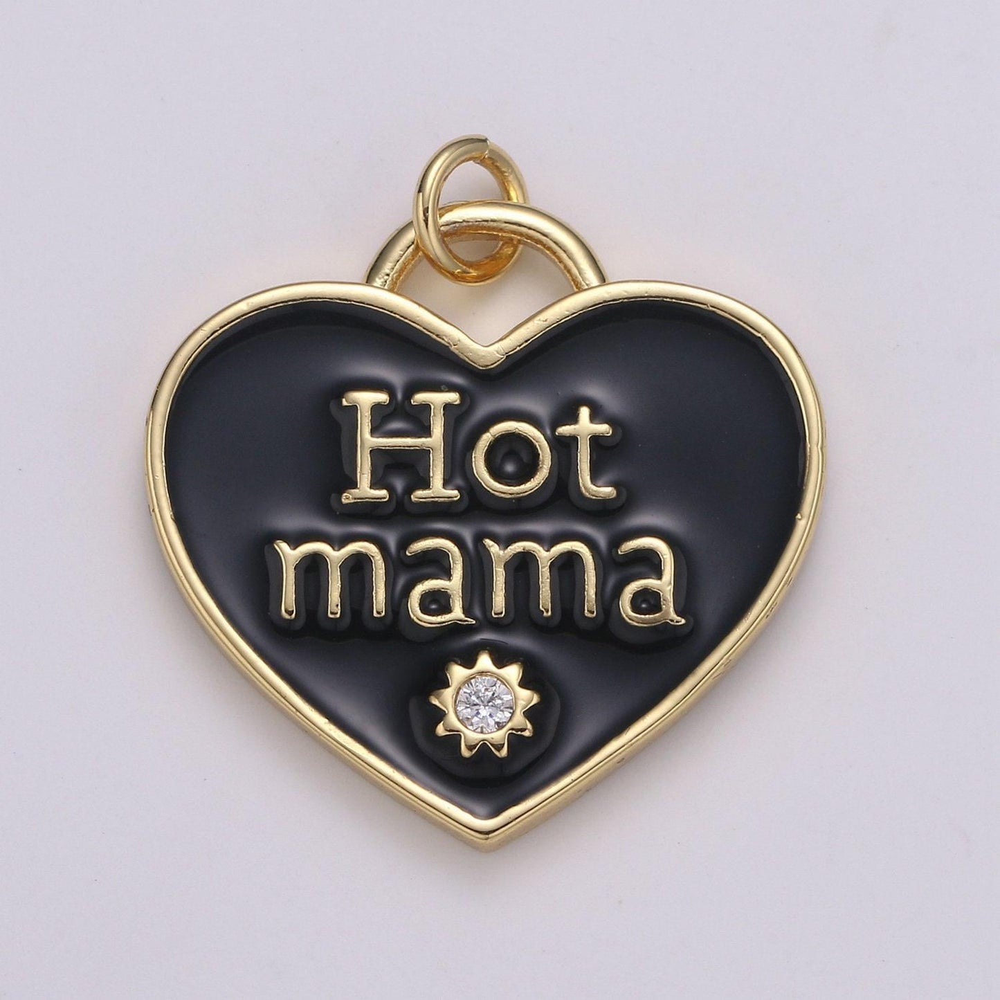 1x hot mama enamel heart charm pendant, red pink teal heart pendant, 24k gold filled madre gift love jewelry making supply chgf-2127