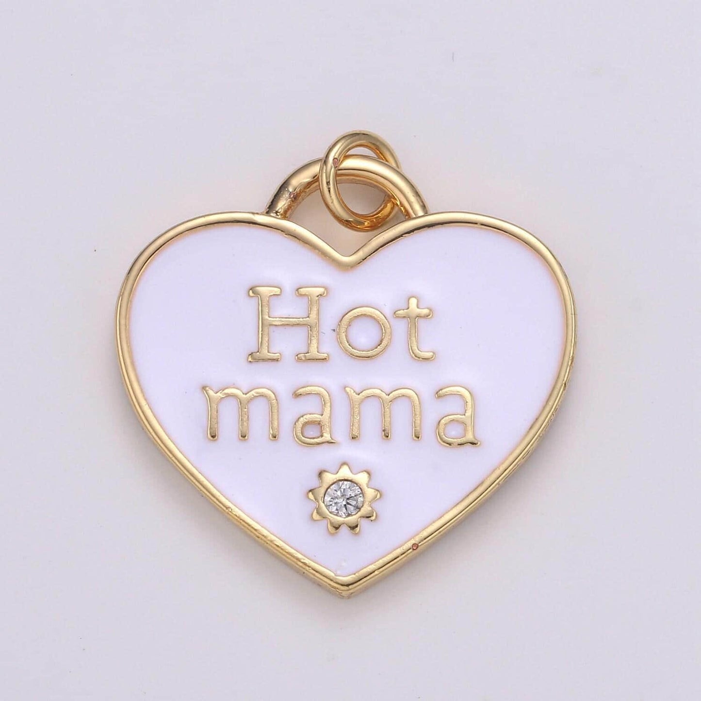 1x hot mama enamel heart charm pendant, red pink teal heart pendant, 24k gold filled madre gift love jewelry making supply chgf-2127