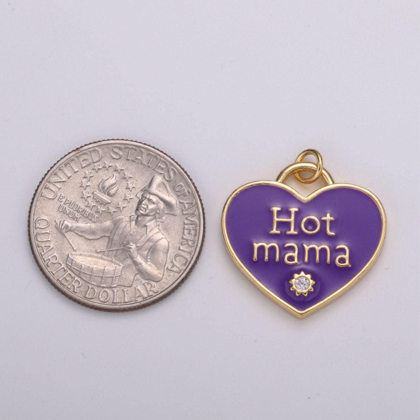 1x hot mama enamel heart charm pendant, red pink teal heart pendant, 24k gold filled madre gift love jewelry making supply chgf-2127