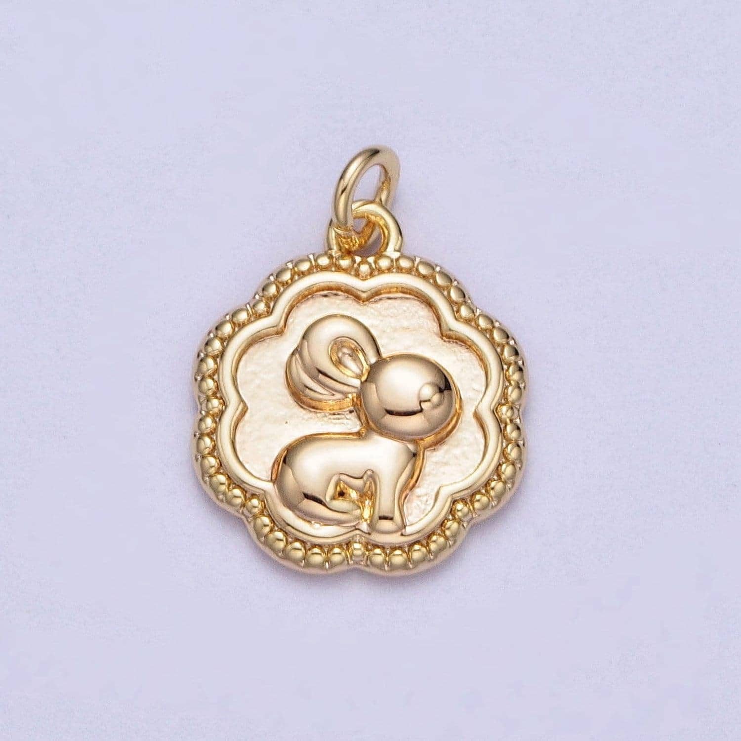 Gold clouds little rabbit pendant, 16k gold filled decorative beaded edge cute bunny cloud bubble charm | y-371