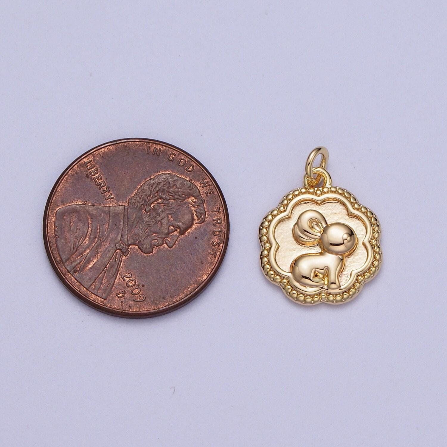 Gold clouds little rabbit pendant, 16k gold filled decorative beaded edge cute bunny cloud bubble charm | y-371