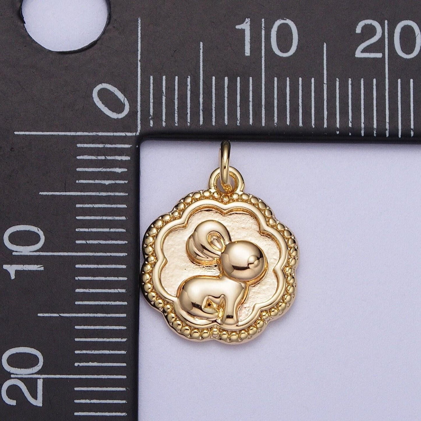 Gold clouds little rabbit pendant, 16k gold filled decorative beaded edge cute bunny cloud bubble charm | y-371