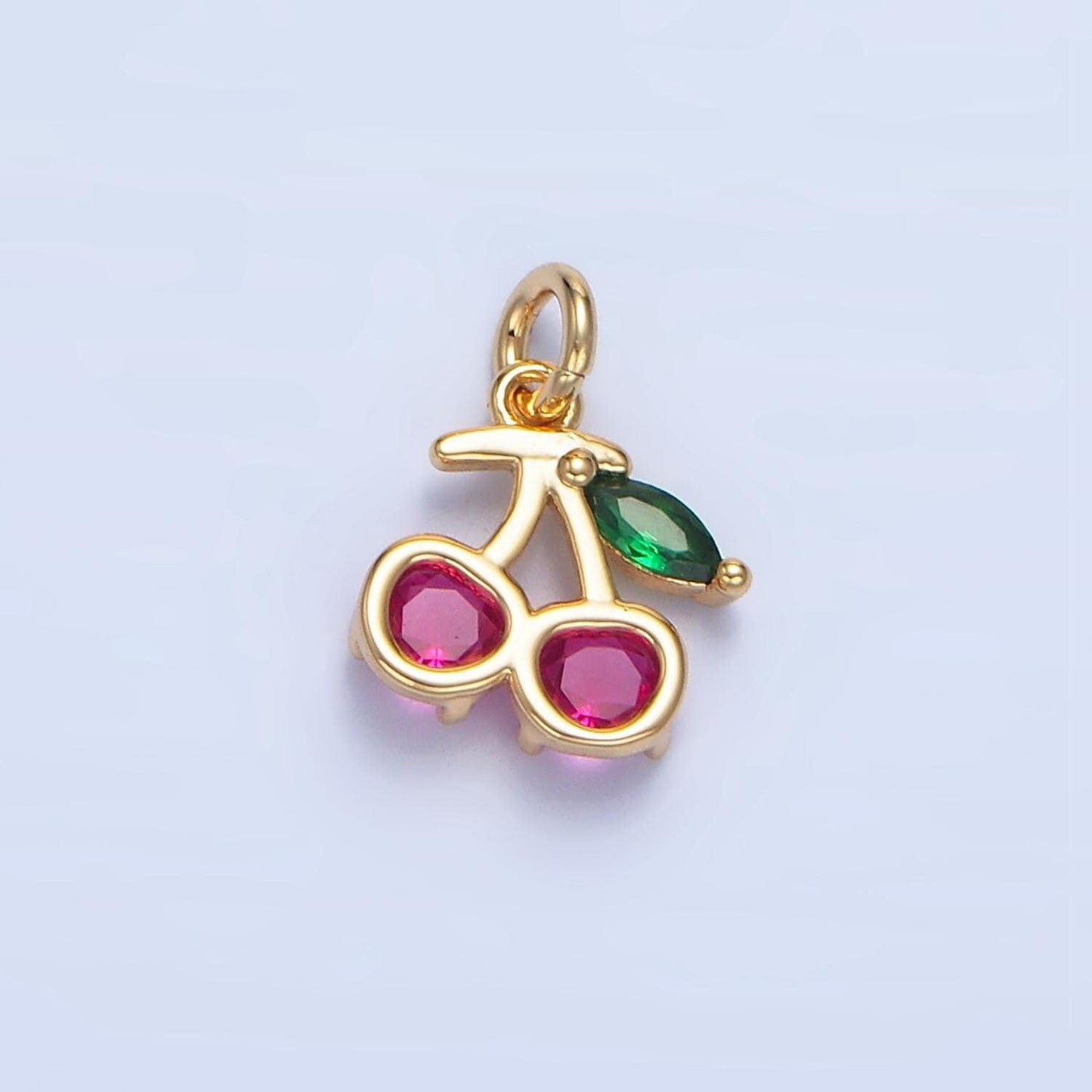 Mini fuchsia cherry charm tiny cz fruit charm 24k gold filled pendant jewelry for bracelet necklace earring x790